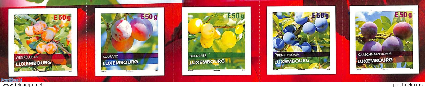 Luxemburg 2018 Prunes 5v S-a (from Booklet), Mint NH, Nature - Fruit - Ongebruikt