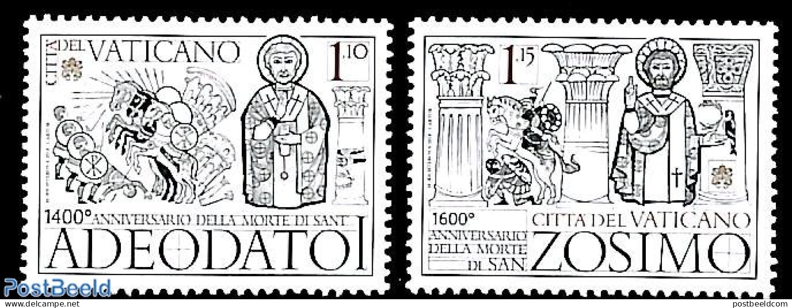 Vatican 2018 Holy Popes Zosimo And Adeodato I 2v, Mint NH, Religion - Pope - Nuevos