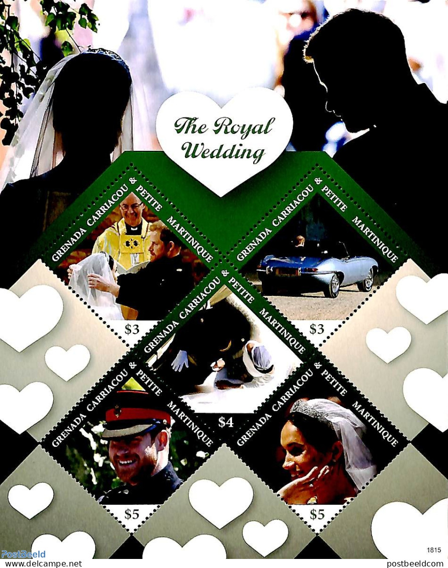 Grenada Grenadines 2018 Prince Harry And Meghan Markle Wedding 5v M/s, Mint NH, History - Transport - Kings & Queens (.. - Koniklijke Families