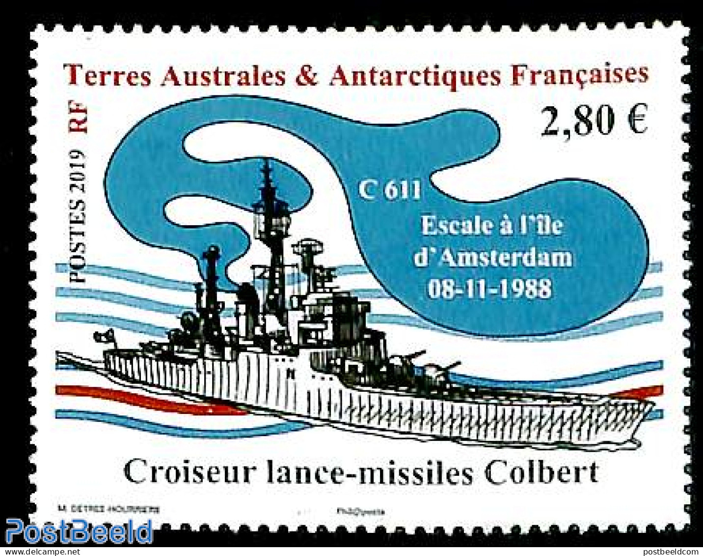 French Antarctic Territory 2019 Colbert Missile Lancer Cruiser 1v, Mint NH, Transport - Ships And Boats - Neufs