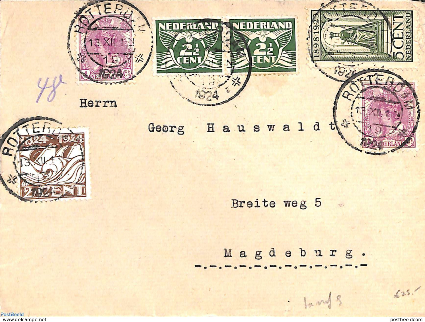 Netherlands 1924 Letter From Rotterdam To Magdeburg, Postal History - Cartas & Documentos