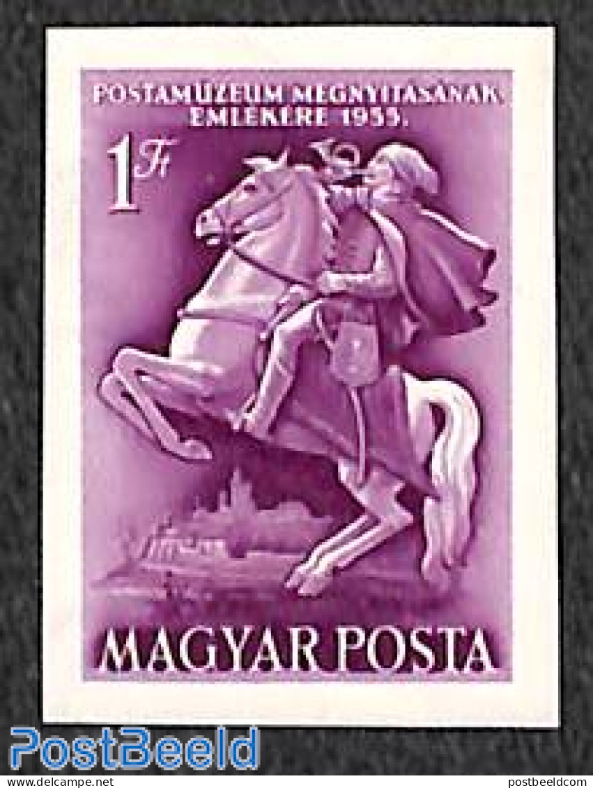 Hungary 1955 Postal Museum 1v, Imperforated, Unused (hinged), Nature - Horses - Post - Art - Museums - Unused Stamps