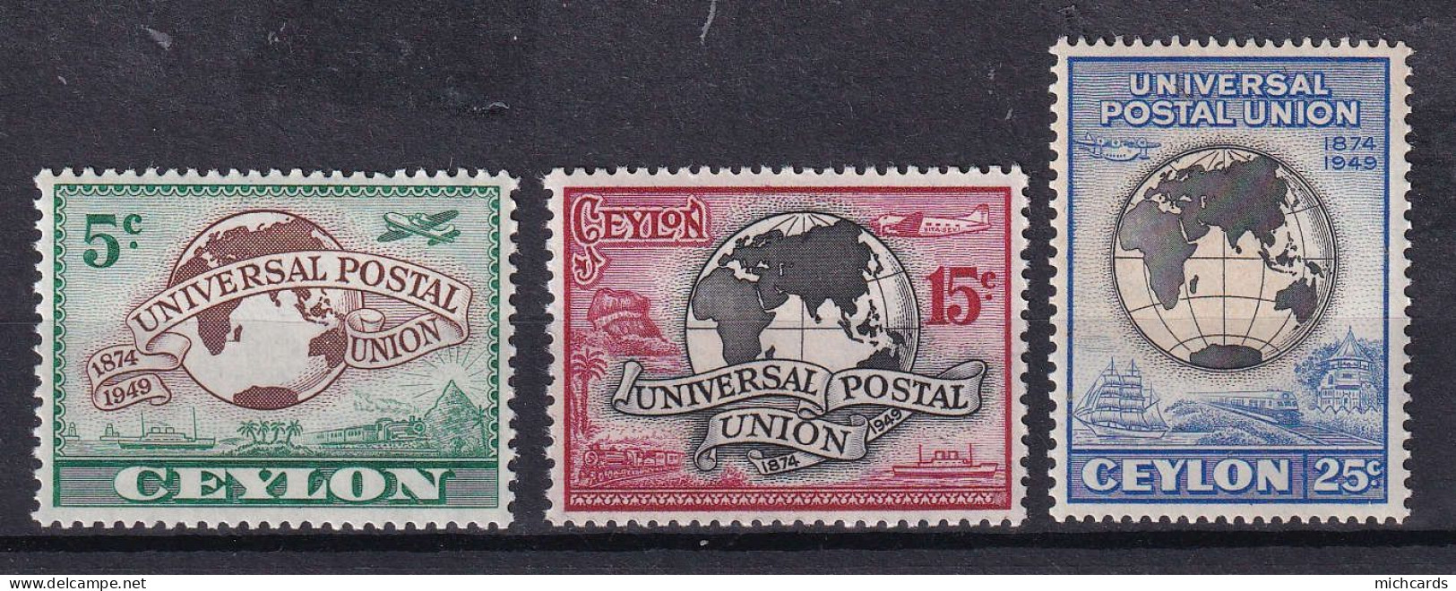 264 - CEYLAN 1949 - Y&T 277/79 - Globe Terre Avion Bateau - Neuf **(MNH) Sans Charniere - Sri Lanka (Ceylon) (1948-...)