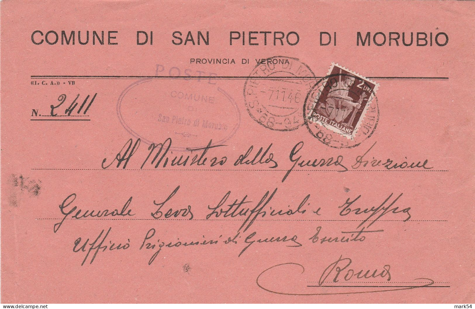 E 21 San Pietro Di Morubio Frazionario 68-94 Periodo Repubblica - 1946-60: Storia Postale