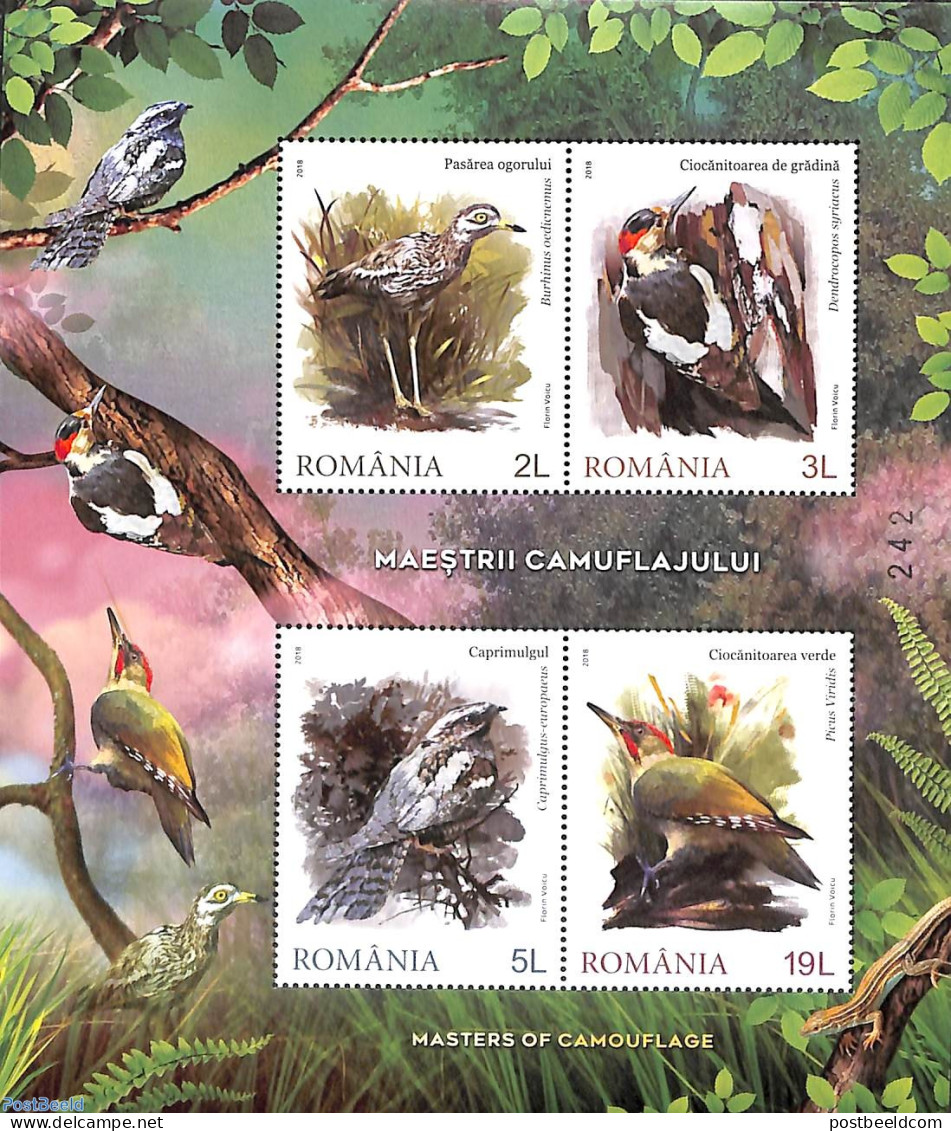 Romania 2018 Masters Of Camouflage, Special S/s, Mint NH, Nature - Birds - Woodpeckers - Nuovi