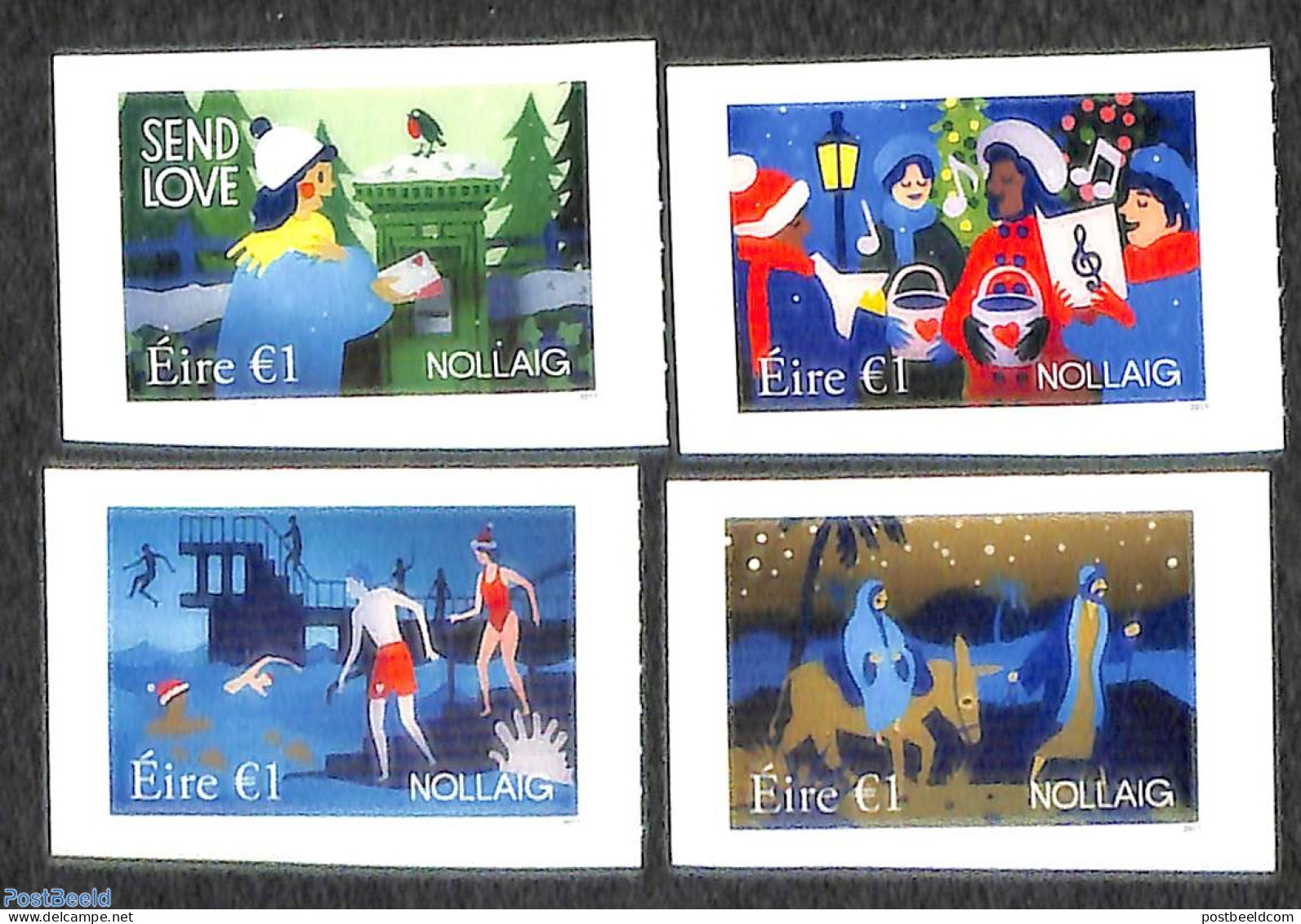 Ireland 2019 Christmas 4v S-a, Mint NH, Performance Art - Religion - Sport - Music - Christmas - Swimming - Mail Boxes - Unused Stamps