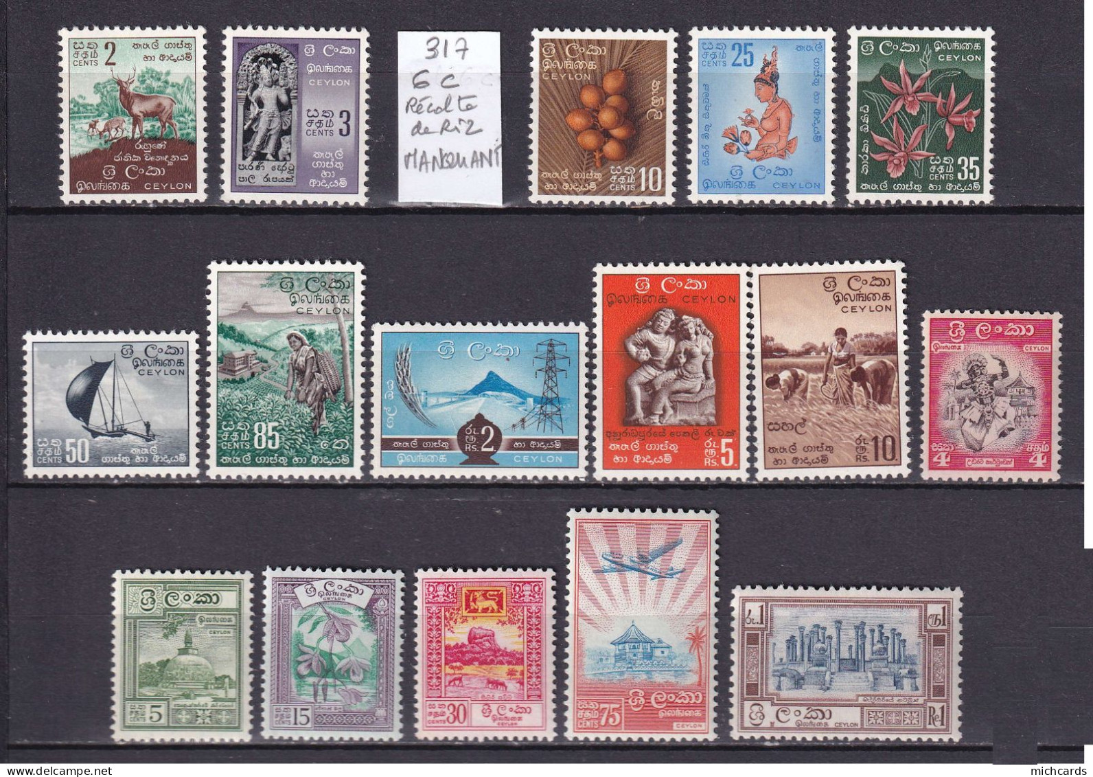 264 - CEYLAN 1958/59 - Y&T 315/16 & 318/28 - Serie Courante - Neuf ** (MNH) Sauf Le 35C * (MLH) - Sri Lanka (Ceylon) (1948-...)