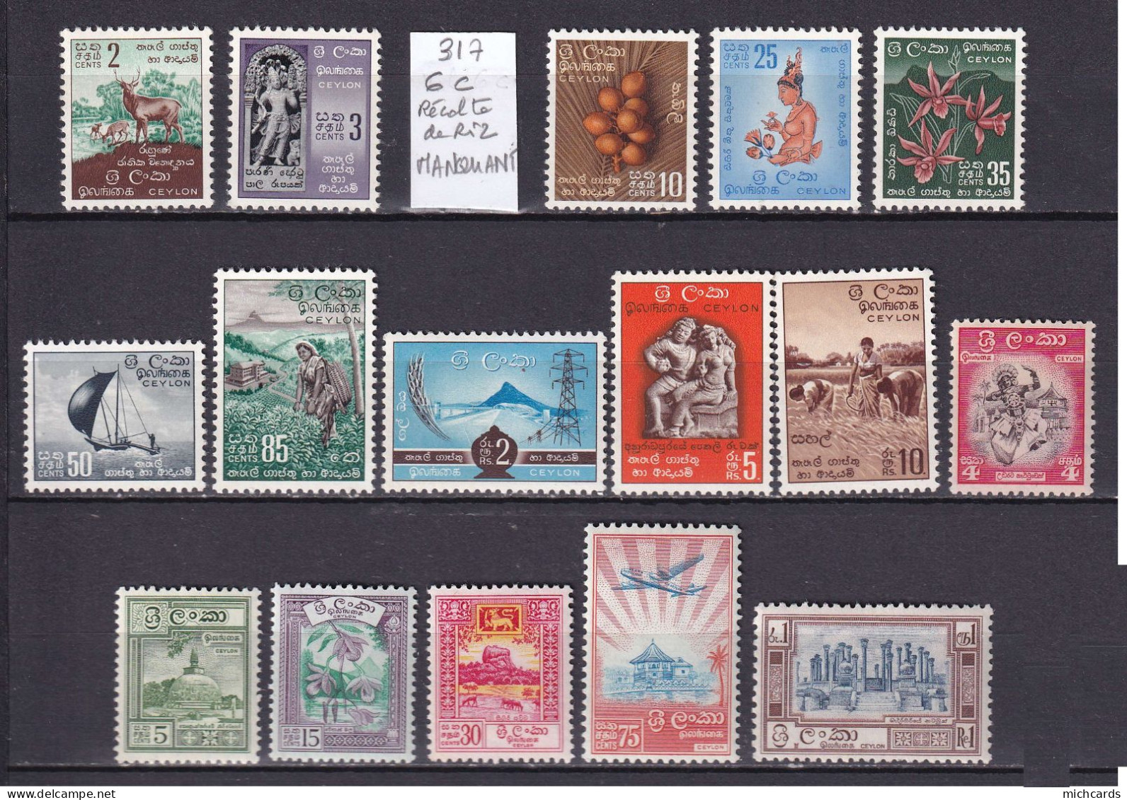 264 - CEYLAN 1958/59 - Y&T 315/16 & 318/28 - Serie Courante - Neuf ** (MNH) Sauf Le 35C * (MLH) - Sri Lanka (Ceilán) (1948-...)