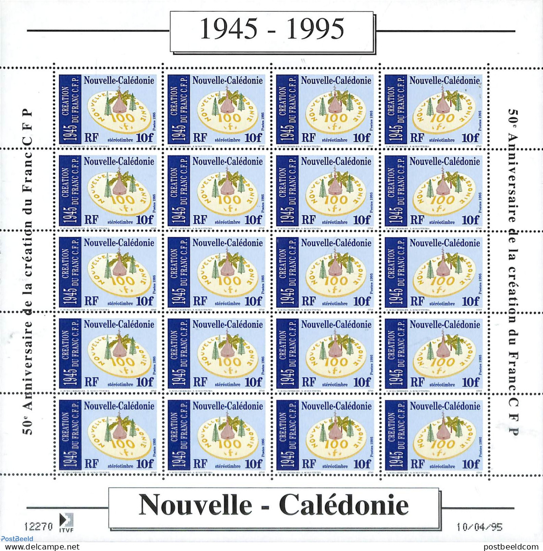 New Caledonia 1995 50 Years CFP M/s, Mint NH, Various - Banking And Insurance - Nuovi