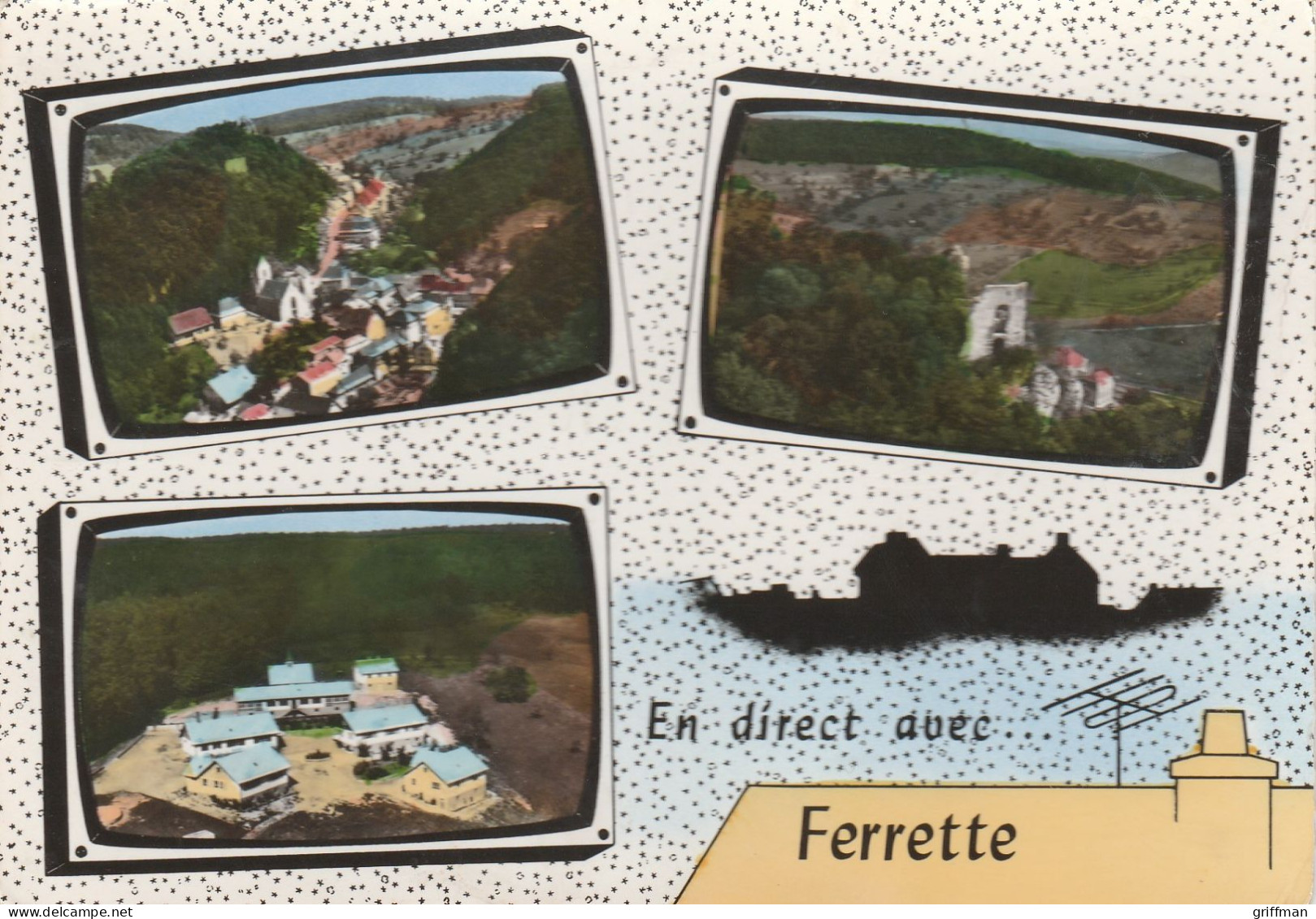 EN DIRECT DE FERRETTE 1964 VUE GENERALE RUINES DU CHATEAU LA COLONIE DE VACANCES DON-BOSCO CPSM 10X15 TBE - Ferrette