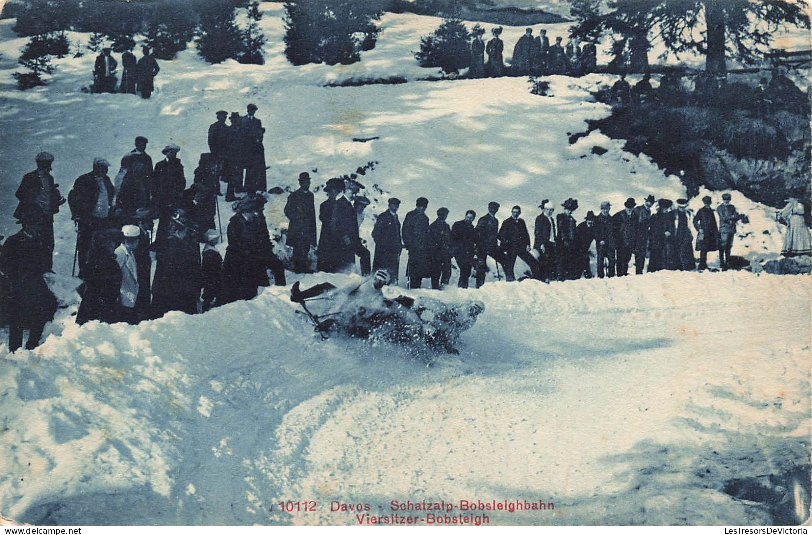 SUISSE - Davos - Schatzalp Bobsleighbahn Viersitzer Bobsteigh - Colorisé - Carte Postale Ancienne - Davos