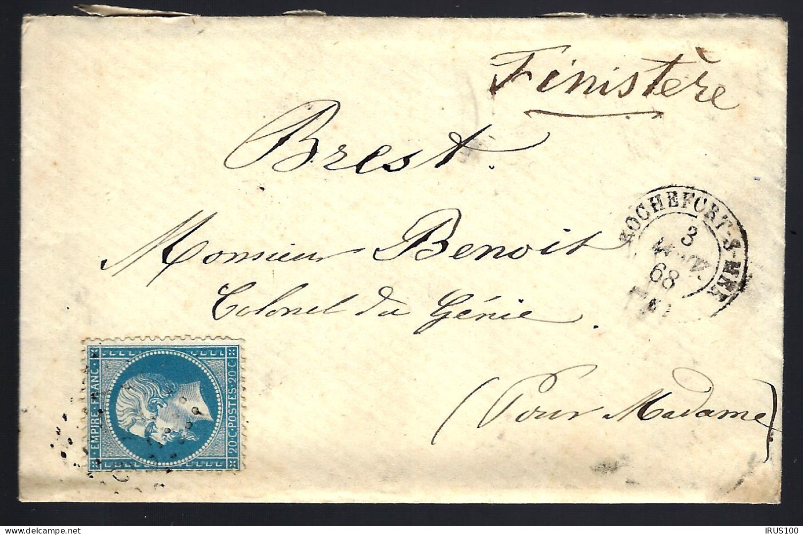 EN PROVENANCE DE ROCHEFORT-SUR -MER POUR BREST - 1868 - - 1863-1870 Napoleone III Con Gli Allori