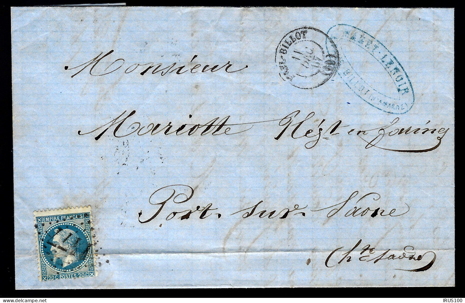 LETTRE EN PROVENANCE DE FAYL-BILLOT - OBLITÉRATION GC 1477 - POUR PORT SUR SAONE  - 1863-1870 Napoleone III Con Gli Allori