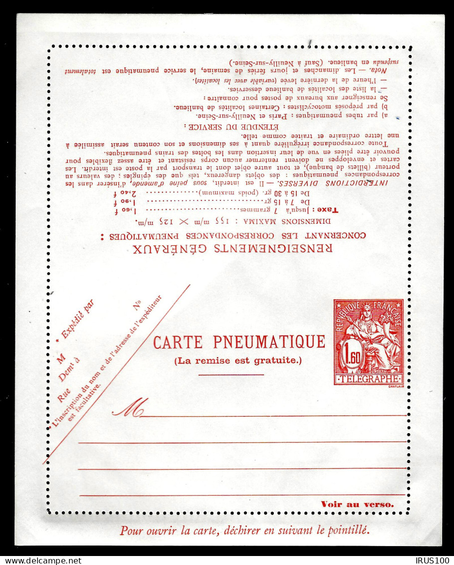 CARTE LETTRE PNEUMATIQUE - 1,60F - ROUGE/ORANGE - 1968 - V12 - TBE - Neumáticos