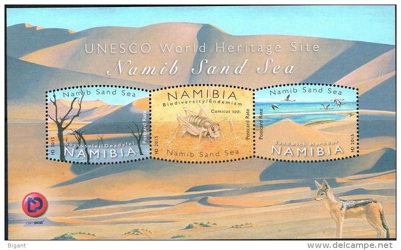 Namibia 2015 World Heritage- Namib Sand Sea And Birds Ss Mint - Namibie (1990- ...)