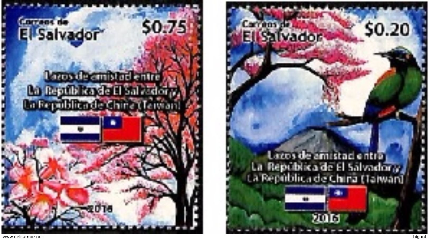 El Salvador 2016 Bird And Flowers 2v Mint - El Salvador