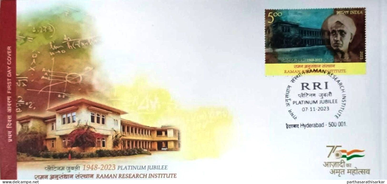 INDIA 2023 RAMAN RESEARCH, INSTITUTE BANGALORE FIRST DAY COVER FDC RARE USED - Lettres & Documents