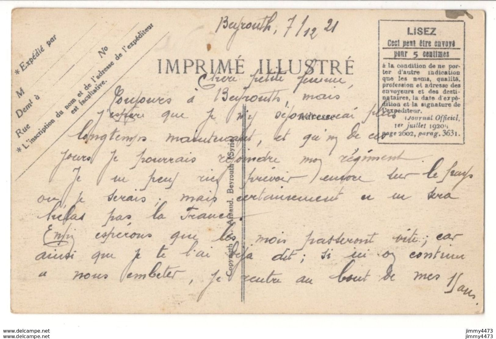 CPA - Scènes Et Types D' Orient - Marabout - Postée à Beyrouth Liban En 1921 - N° 22 - Edit. A. Arnaud à Beyrouth Syrie - Liban