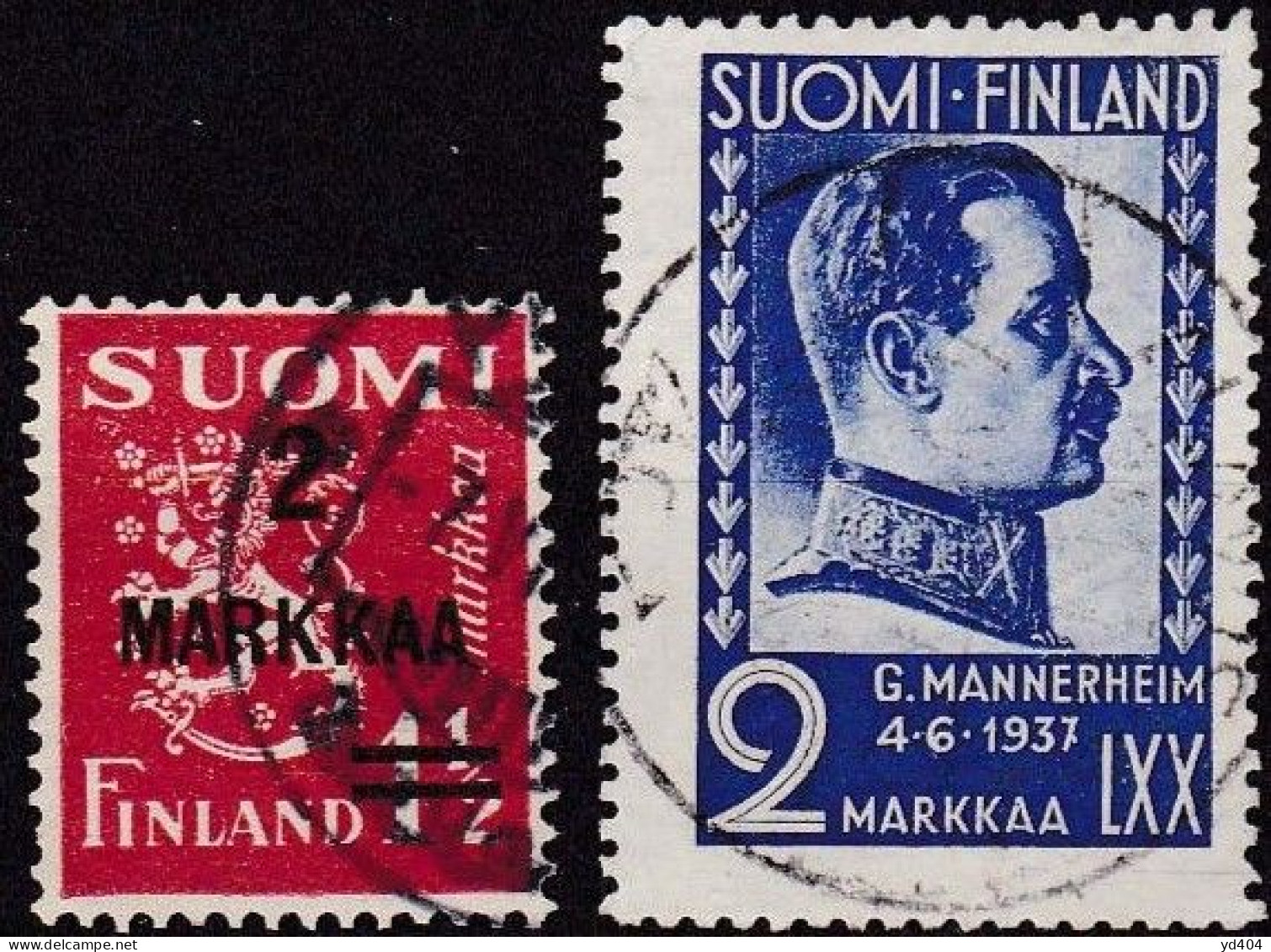 FI053 – FINLANDE – FINLAND – 1937 – MANNERHEIM & CURRENT TYPE – Y&T 194/5 USED - Usati