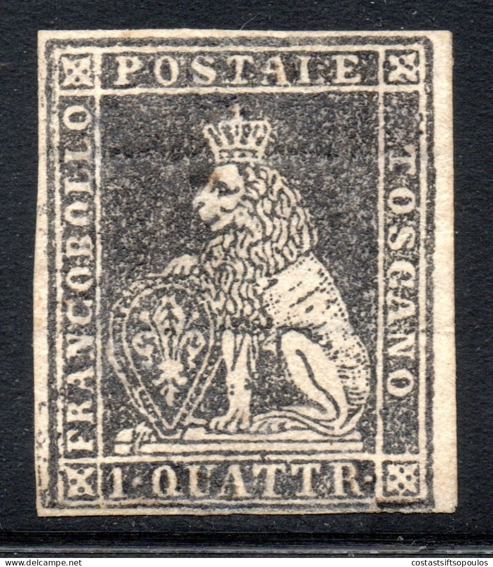 2763. ITALY.TUSCANY,1852 # 1 1 QUATRINI MH,POSSIBLY REGUMMED,VERY RARE,LION - Toscane