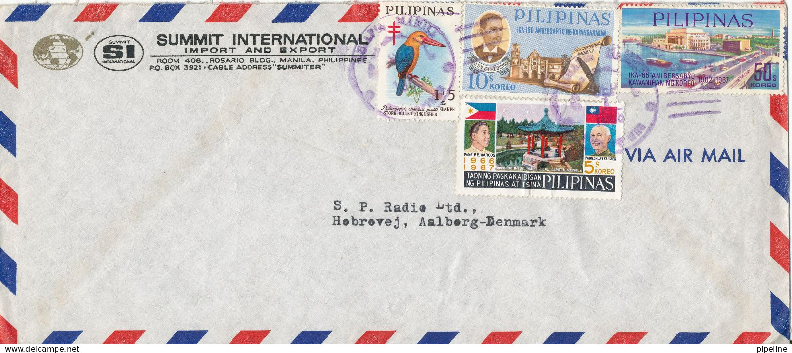 Philippines Air Mail Cover Sent To Denmark 1-9-1968 With More Topic Stamps - Filippijnen