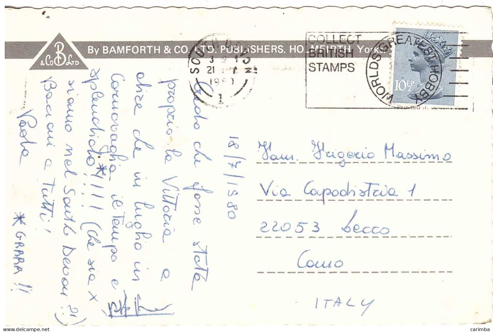 CARTOLINA PER ITALIA DEVON CON ANNULLO TARGHETTA - Lettres & Documents