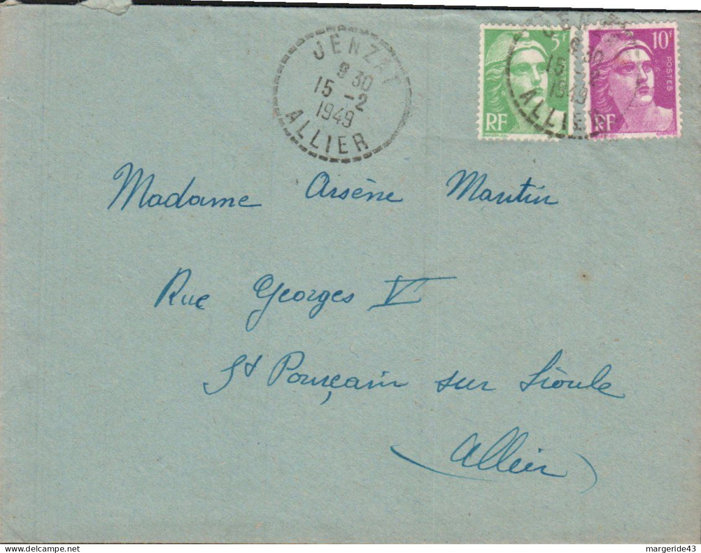 GANDON SUR LETTRE DE JENZAT 1949 - Postal Rates