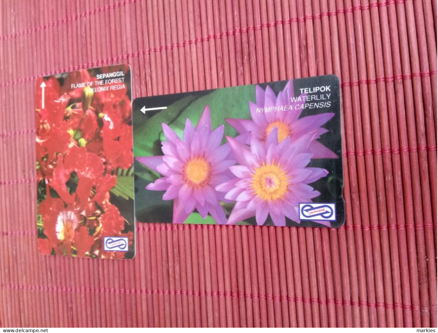 2 Phonecards Flowers Malaysia 46MSAA+48MSAB  Used Rare - Malesia