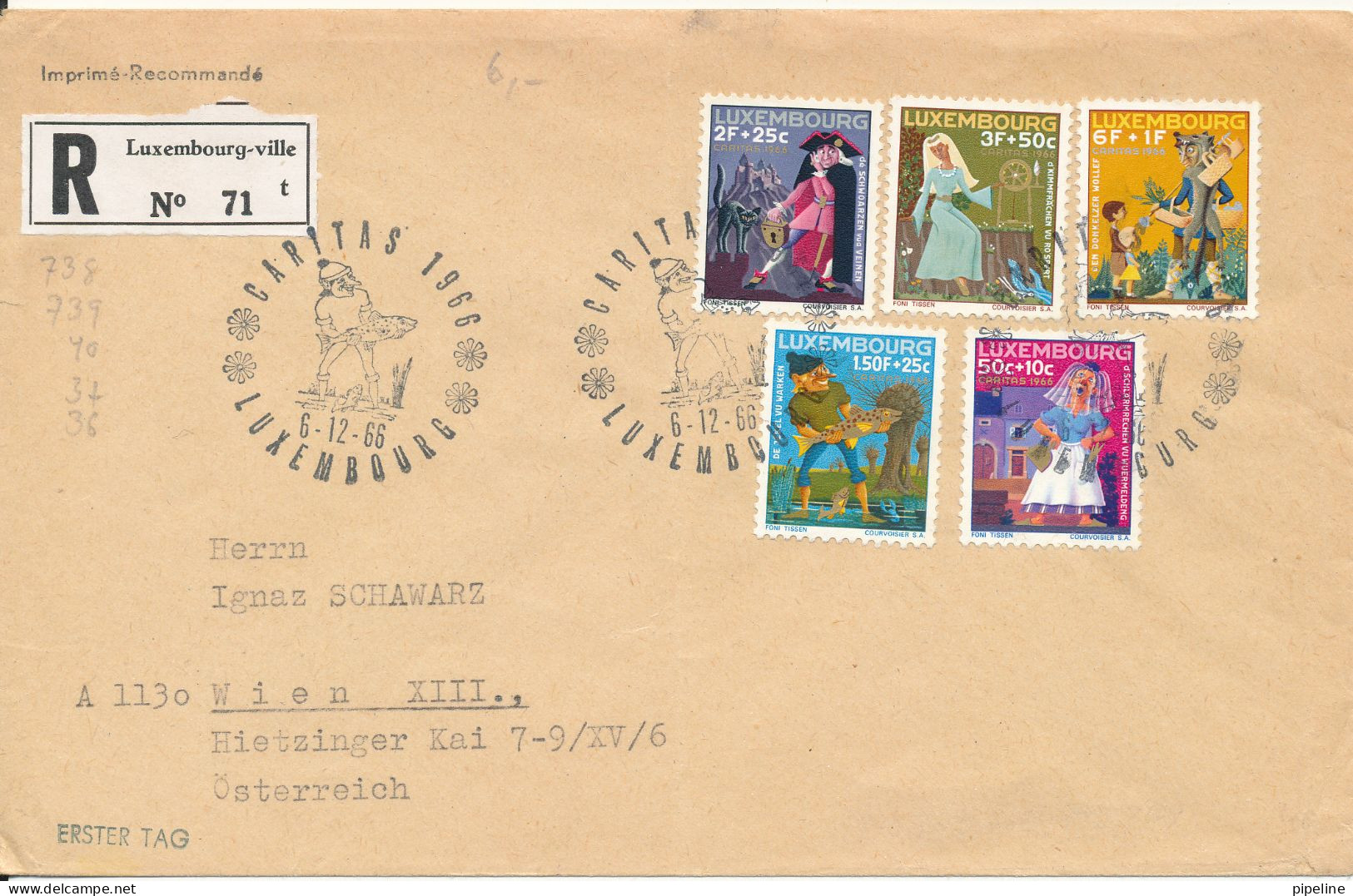 Luxembourg Registered FDC 6-12-1966 Caritas Sent To Austria (not Complete) - FDC