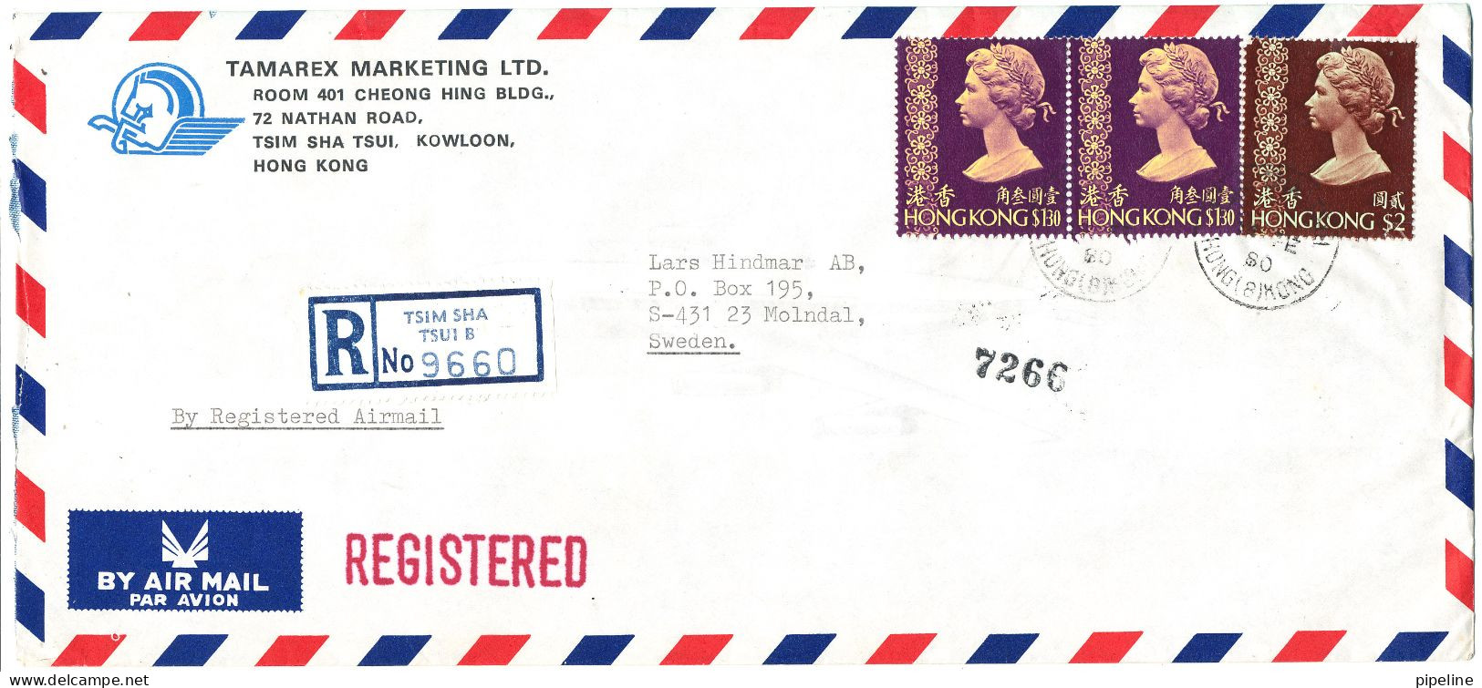 Hong Kong Registered Air Mail Cover Sent To Sweden 1980 - Cartas & Documentos