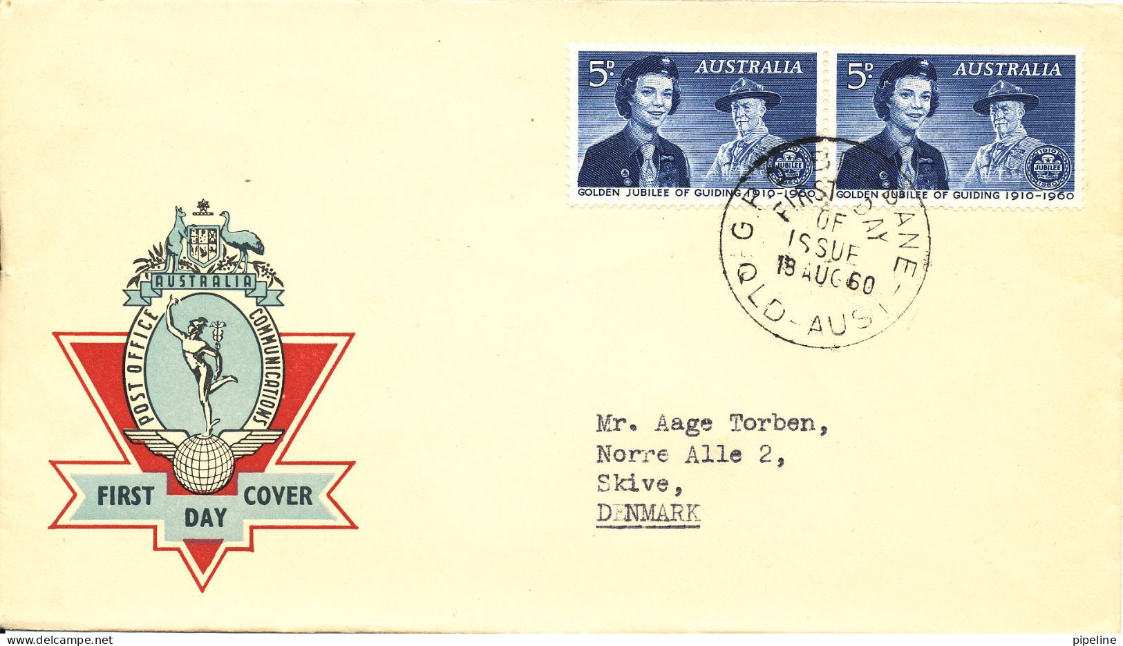 Australia FDC 18-8-1960 Sutherland Girl Guides Baden Powell In Pair With Cachet And Sent To Denmark - FDC