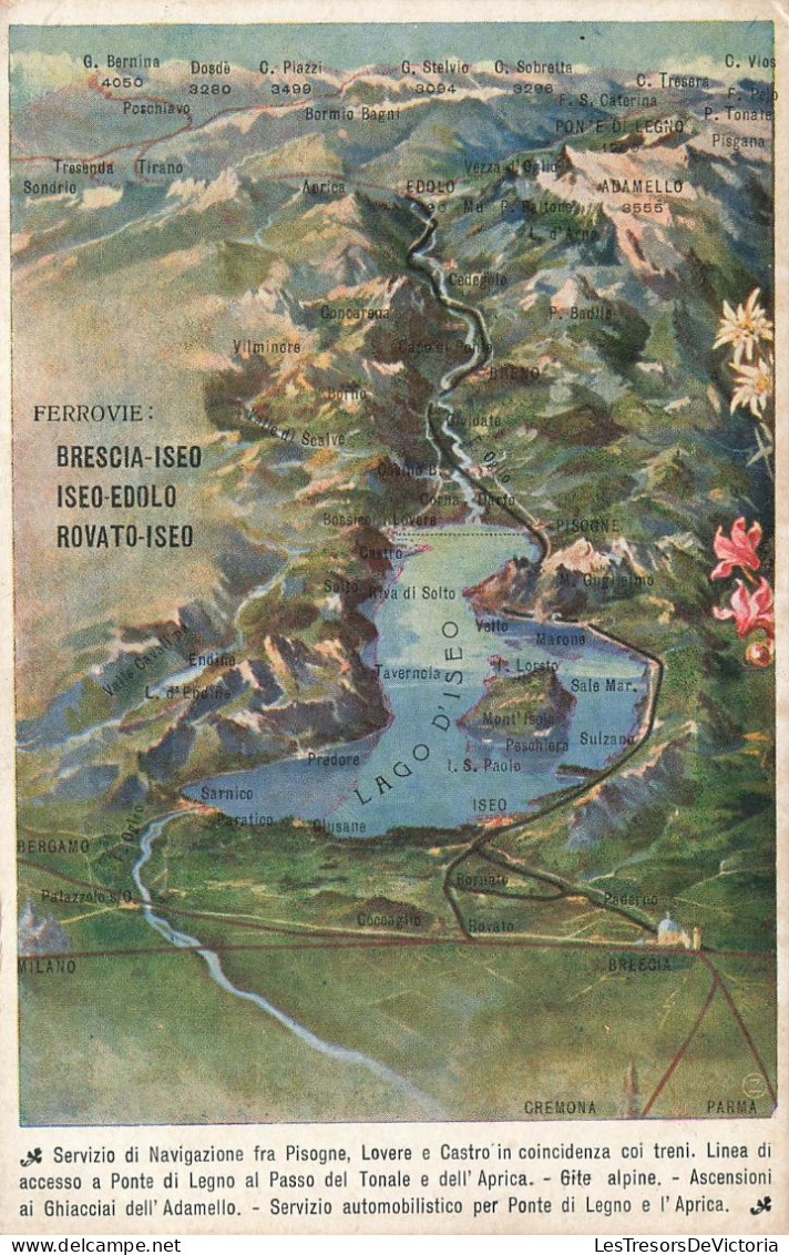 CARTES GEOGRAPHIQUES - Ferrovie - Brescia Iseo - Colorisé - Carte Postale Ancienne - Landkarten