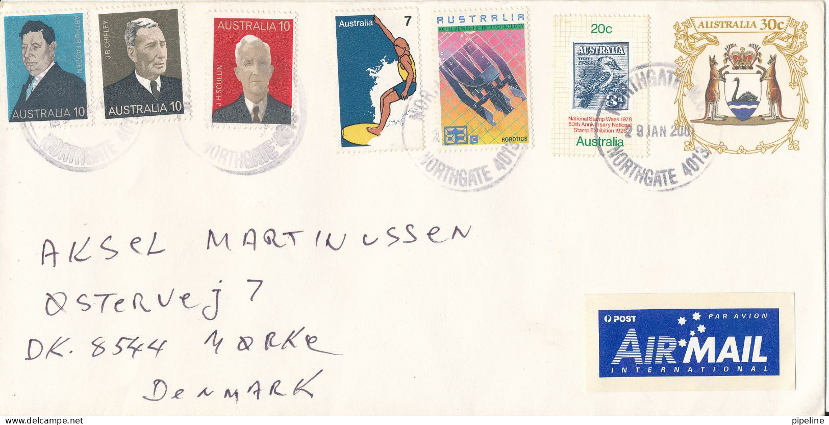 Australia Uprated Postal Stationery Cover Sent Air Mail To Sweden Northgate 29-1-2001 Topic Stamps - Briefe U. Dokumente