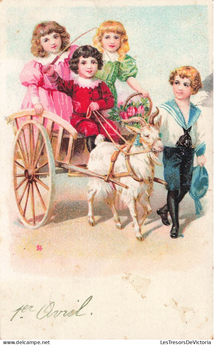 FETES ET VOEUX - 1er Avril - Des Enfants Sur Une Charrette - Colorisé - Carte Postale Ancienne - 1 April (aprilvis)