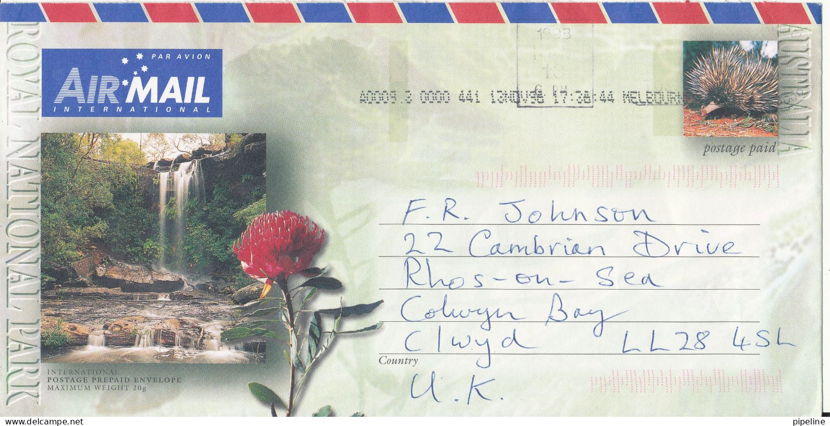 Australia Postal Stationery Air Mail Cover Sent To England 13-11-1996 - Enteros Postales