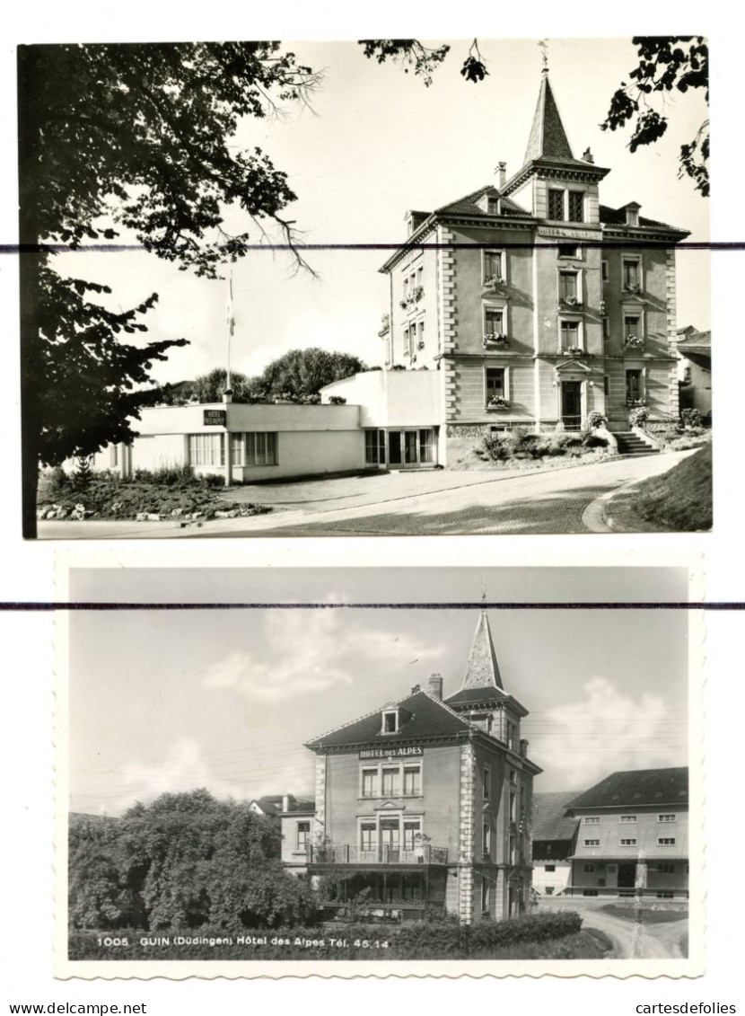 2 CPSM. GF, PF. SUISSE. Düdingen . Guin . Hôtel Des Alpes . Propr. Fasel-Delley Kegelbahnen - Autres & Non Classés