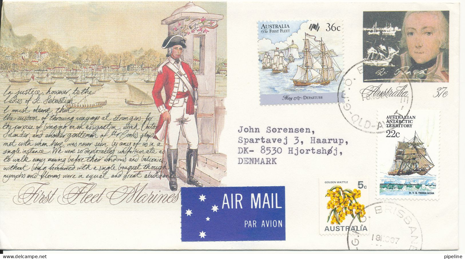 Australia Uprated Postal Stationery Cover First Fleet Marines Sent To Denmark Brisbane 18-11-1987 - Entiers Postaux