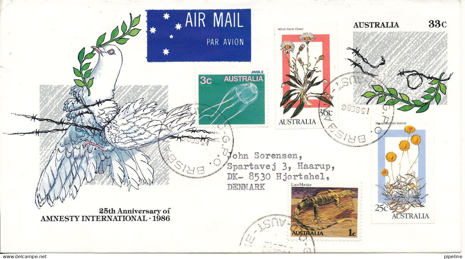 Australia Uprated Postal Stationery Cover 25th Anniversary Of AMNESTY INTERNATIONAL Sent To Denmark Brisbane 15-9-1986 - Entiers Postaux