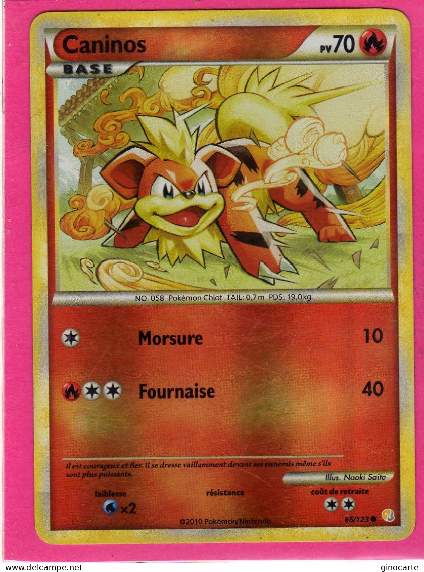 Carte Pokemon Francaise 2010 Heart Gold Soulsilver 65/123 Caninos 70pv Bon Etat Brillante - HeartGold SoulSilver