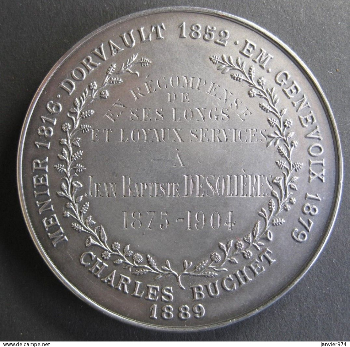 Médaille En Argent Et Sa Boite Pharmacie Centrale De France, à J.B. DESOLIERES En Récompense De Ses Années Services 1904 - Altri & Non Classificati