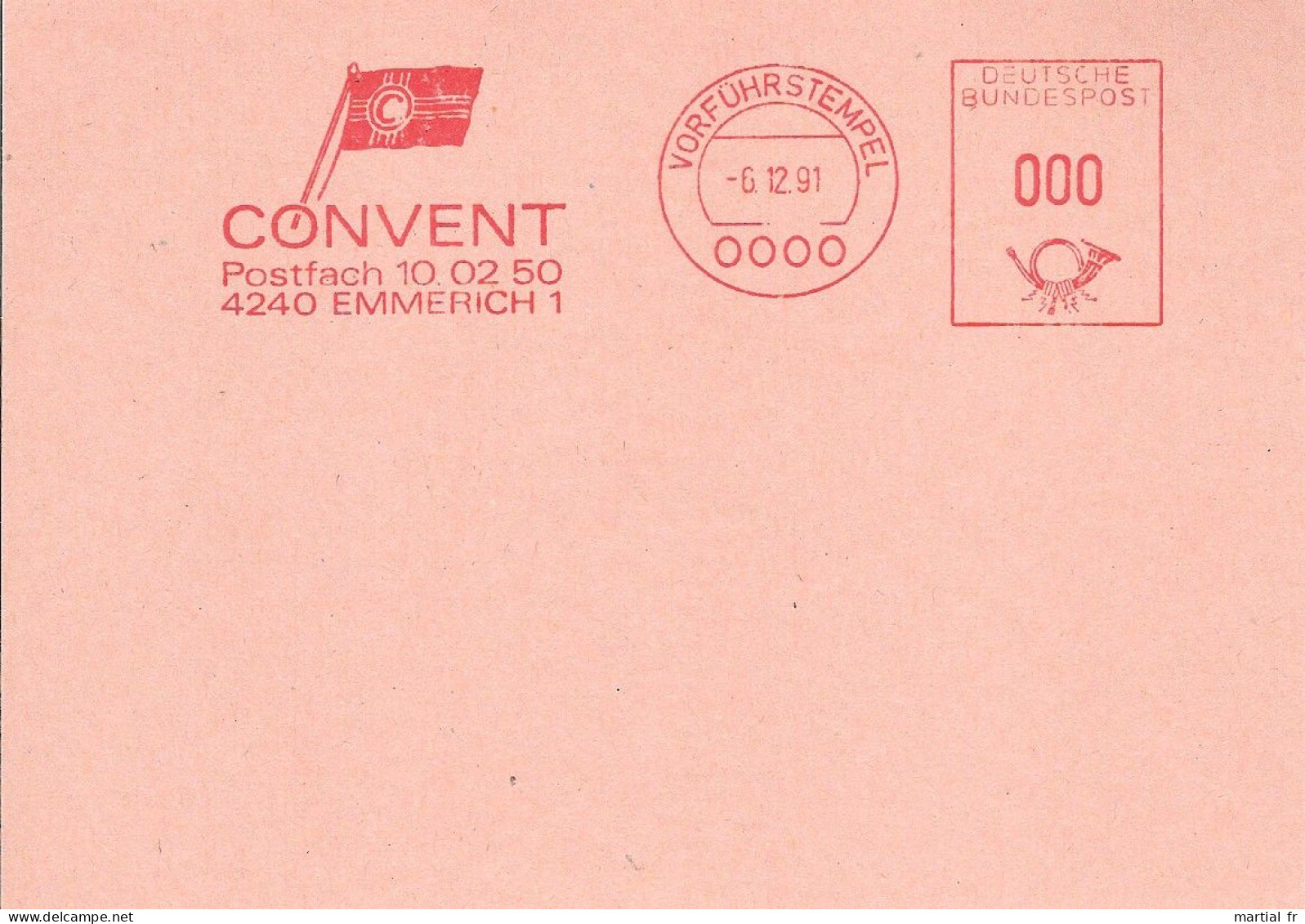 EMA ALLEMAGNE DEUTSCHLAND BUND GERMANY VORFUHRSTEMPEL SPECIMEN DRAPEAU FAHNE FLAG CONVENT EMMERICH - Enveloppes