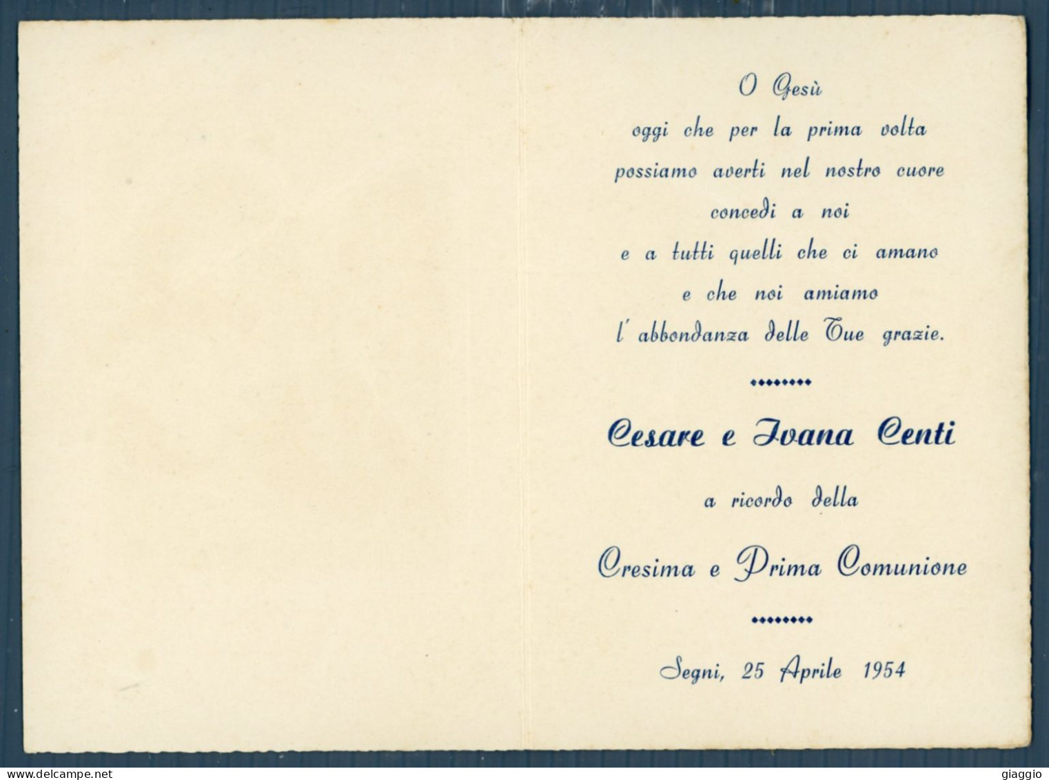 °°° Santino N. 8642 - Ricordo Della Cresima E Prima Comunione - Segni 1954 °°° - Religion & Esotérisme