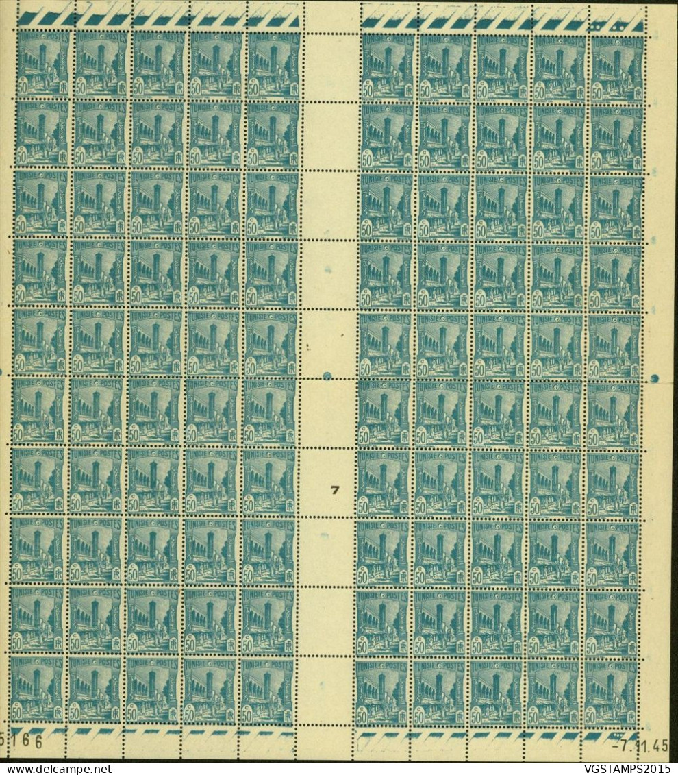 Tunisie 1945-Colonie Française-Timbres Neufs. Yv. Nr.:276.Feuille De 100+Interpanneaux+ Coin Daté:7/11/45. (EB) AR-02221 - Neufs