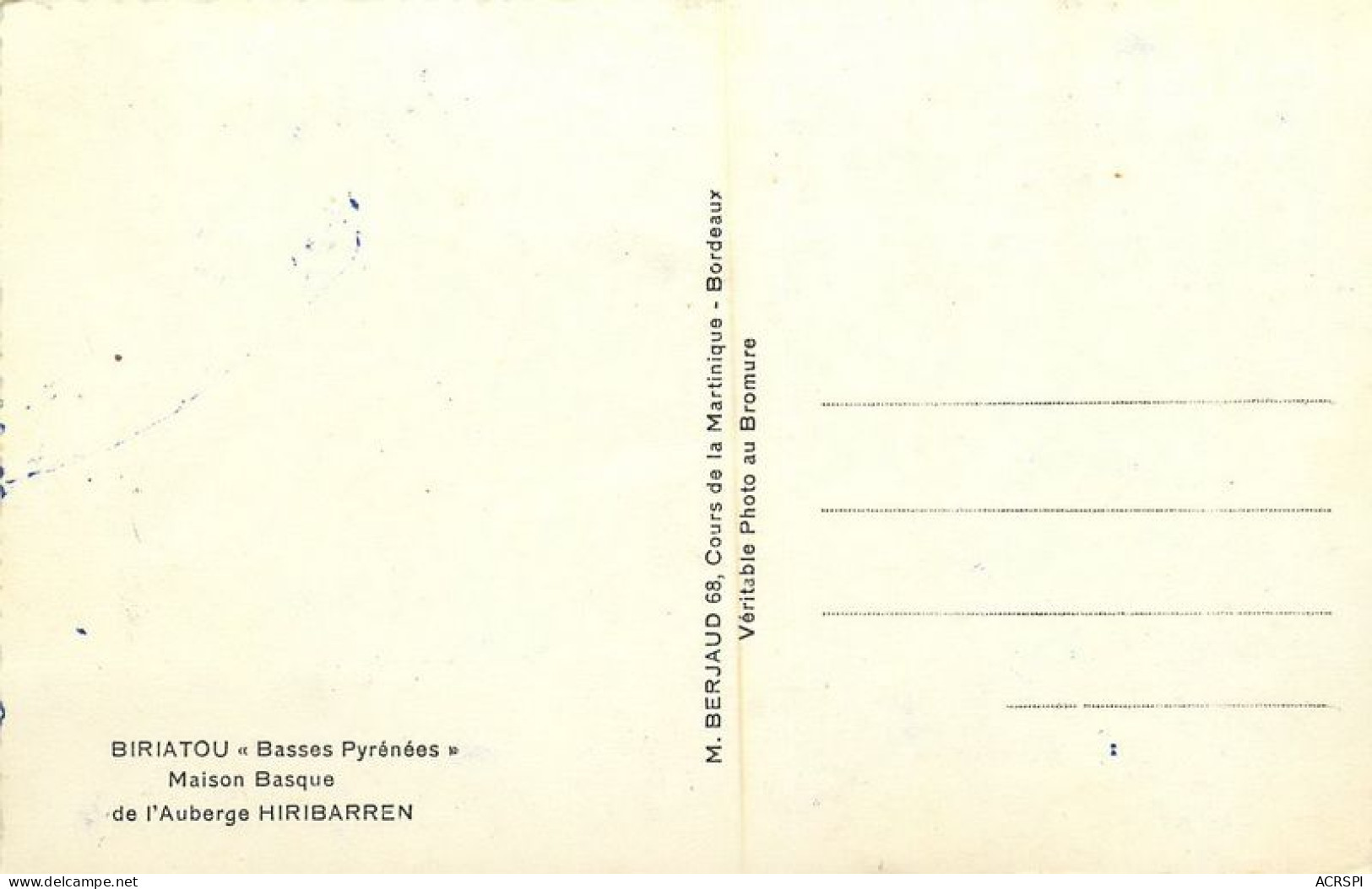 BIRIATOU Auberge HIRIBARREN    33 (scan Recto-verso) MA1900Bis - Biriatou