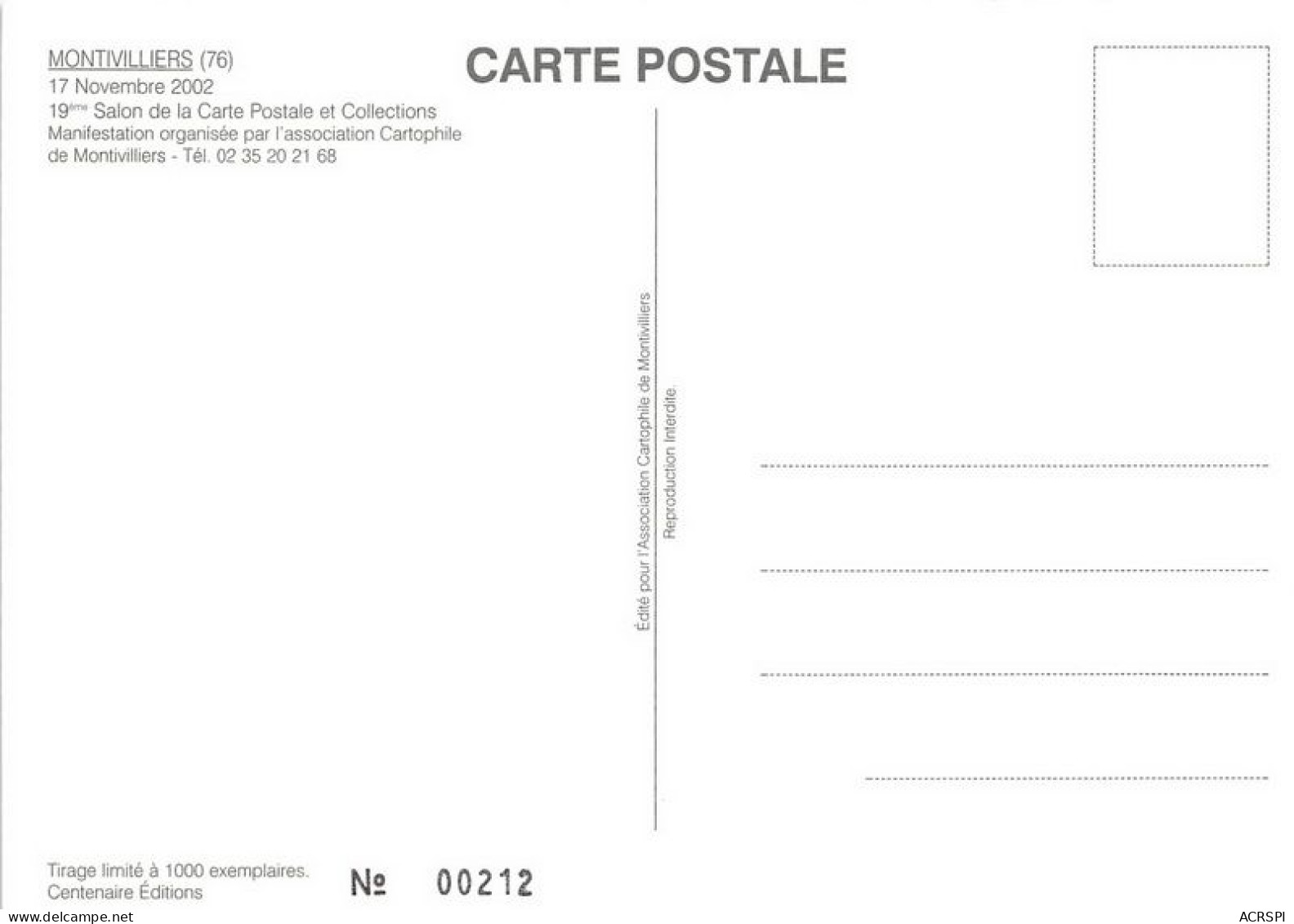 MONTIVILLIERS 19e Salon De La Carte Postale Et Collections 24(scan Recto-verso) MA1927 - Montivilliers