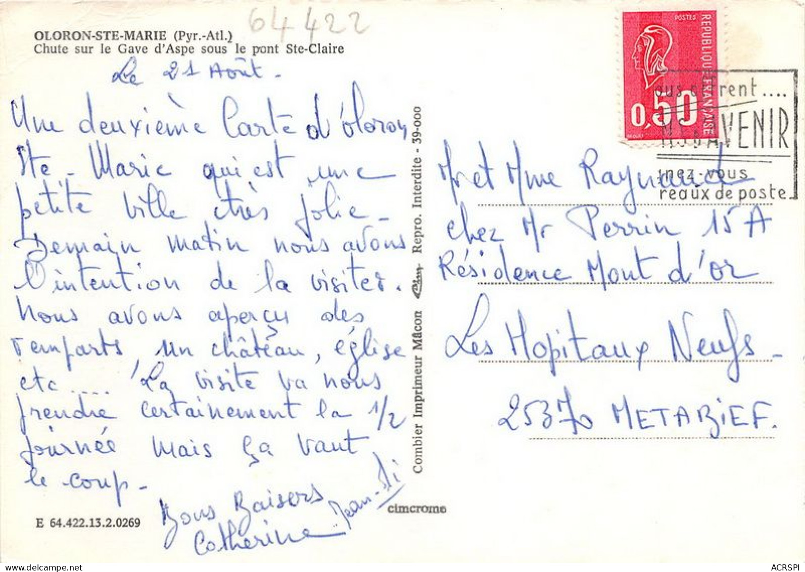 OLORON STE MARIE Chute Sur Le Gave D Aspe Sous Le Pont Ste Claire 26(scan Recto-verso) MA1971 - Oloron Sainte Marie