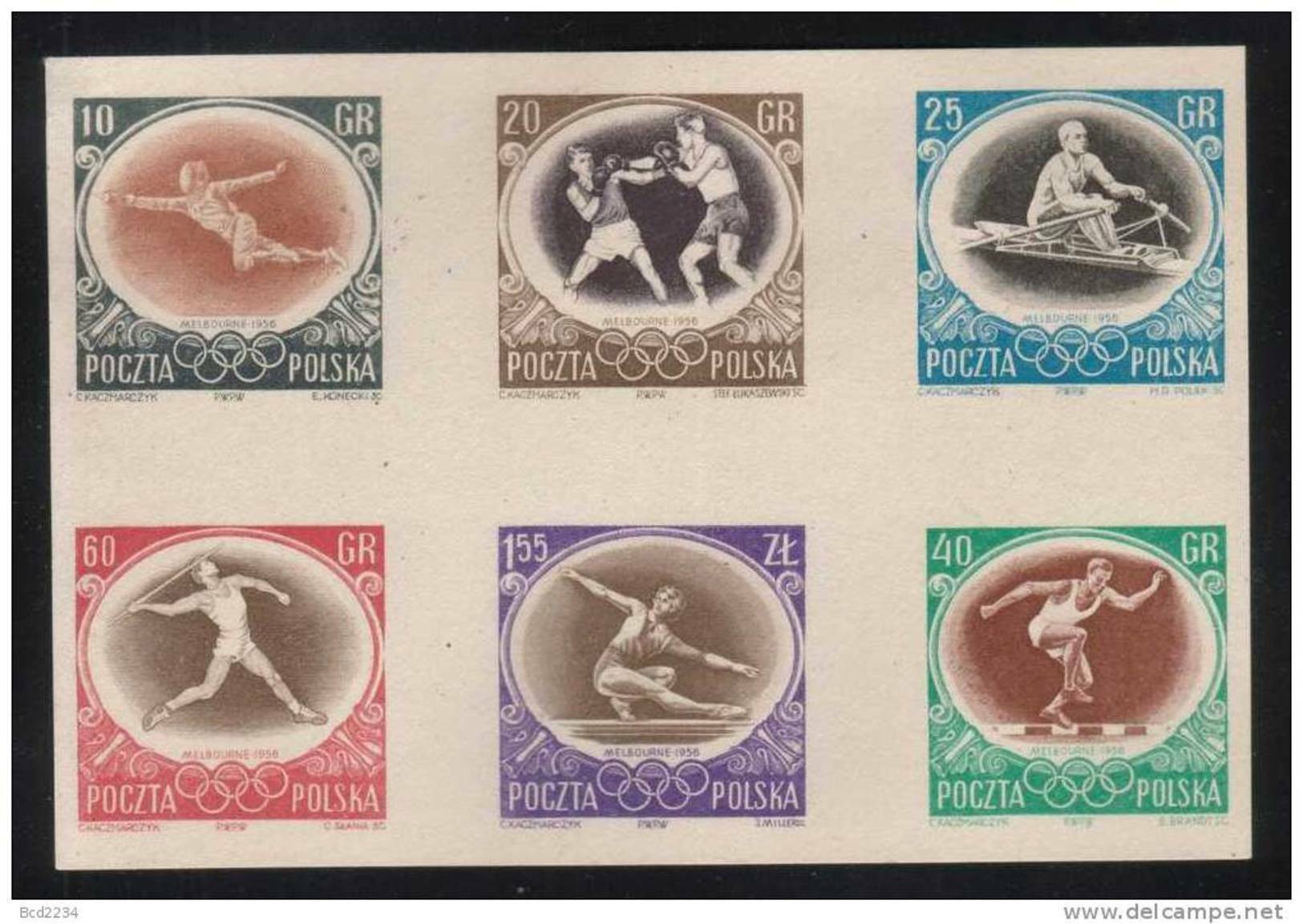POLAND 1956 RARE SLANIA AUSTRALIA OLYMPICS COLOUR PROOF (NO GUM) SPORTS BOXING ROWING FENCING JAVELIN HURDLES - Proofs & Reprints