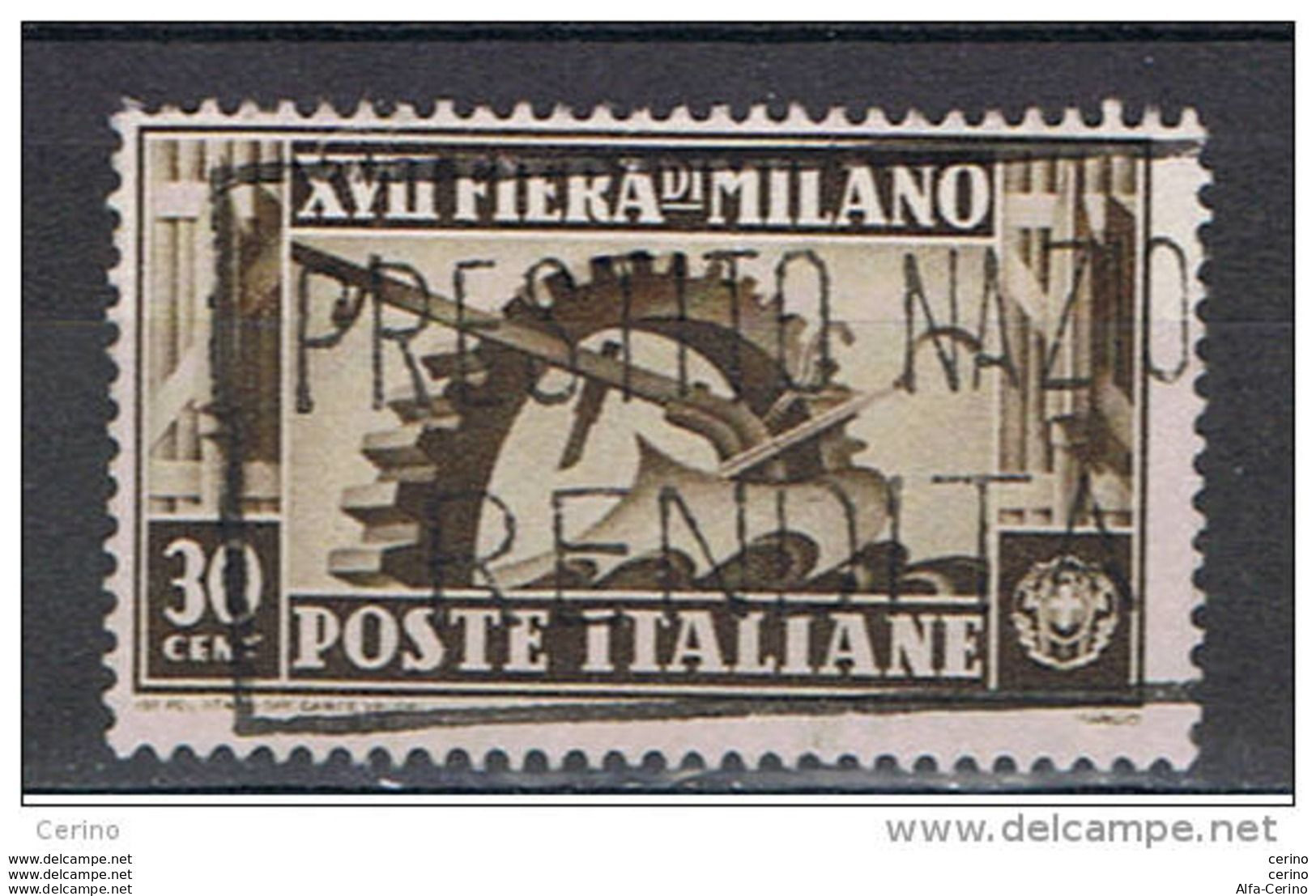 REGNO  VARIETA':  1936  FIERA  DI  MILANO  -  30 C. BRUNO  US. -  CORONA  DIRITTA  -  C.E.I. 391 A - Gebraucht