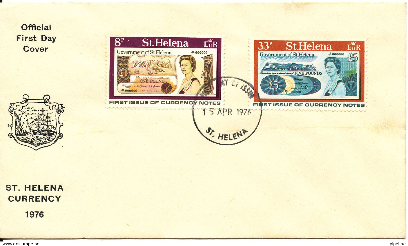 Str. Helena FDC 15-4-1976 Complete Set Of 2 The First Banknotes - Bermuda