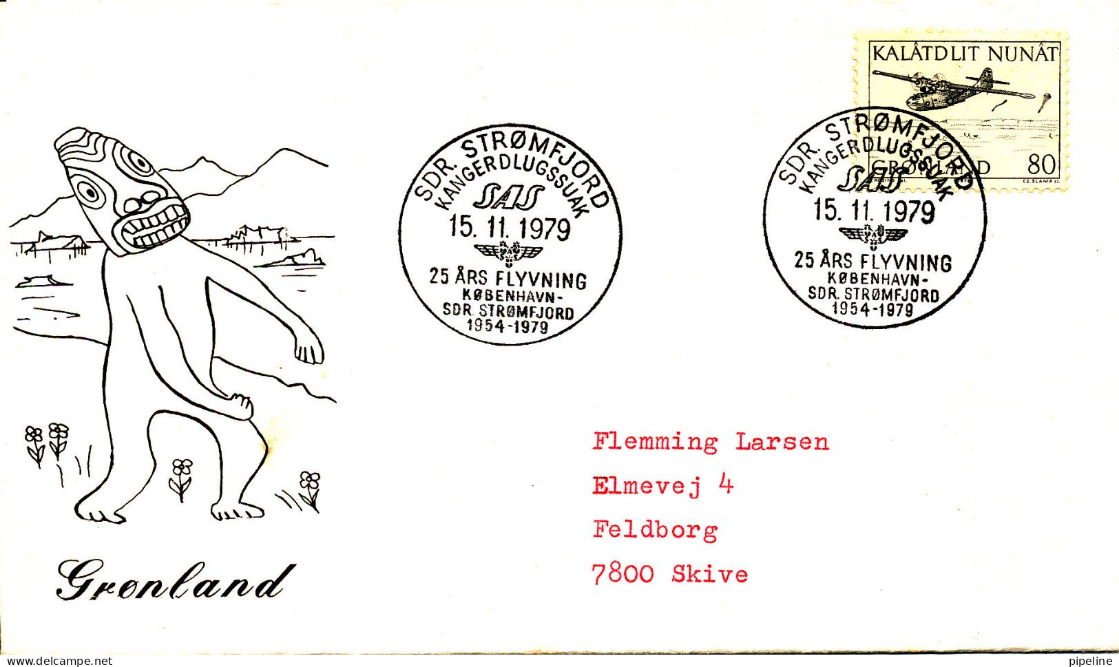 Greenland SAS Flight Cover Copenhagen - Sdr. Strömfjord 25th Anniversary 15-11-1979 - Briefe U. Dokumente